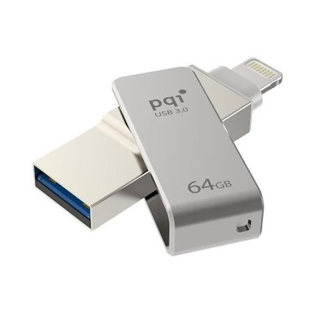 PQI PQI 6I04-064GR1001 iConnect Mini Apple Mfi 64 GB Mobile Flash Drive with Lightning Connector for iPhones; iPads; Mac & PC USB 3.0 - Iron Gray 6I04-064GR1001